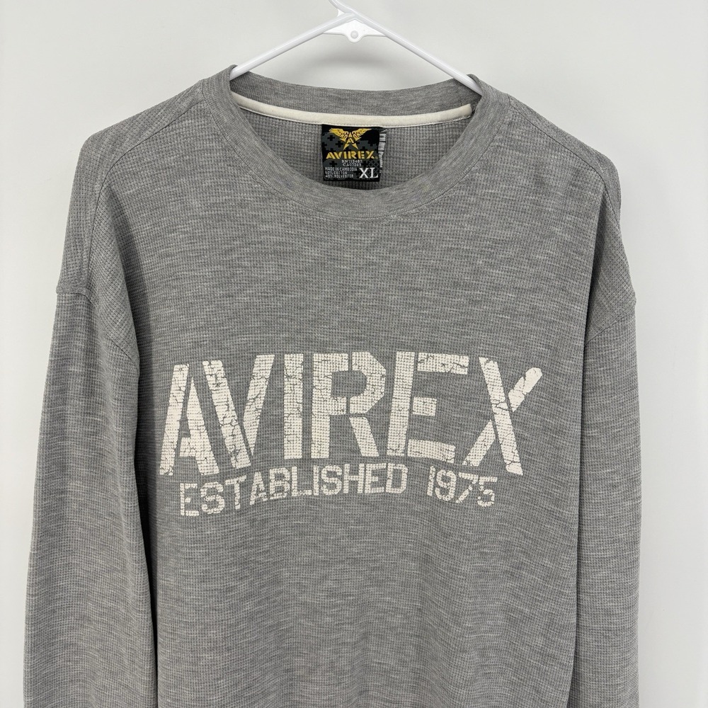 Vintage Gray Avirex Waffle Knit Thermal Long Sleeve‎ Shirt Y2K Military Men XL
